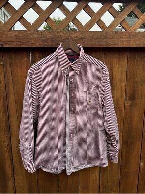 Classic Men's Red & White Striped Button-Down Shirt
